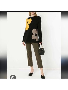 Luisa Cerano Floral Alpaca Wool Sweater Black Oversized Knit EU 44 / US 14